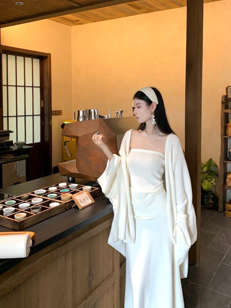 walkindark 이끼 색상 저녁 바람 높음 물품 무거운 작업 산양 캐시미어 고급 서있는 자르다 양 울 스웨터 세트 상세 이미지 43