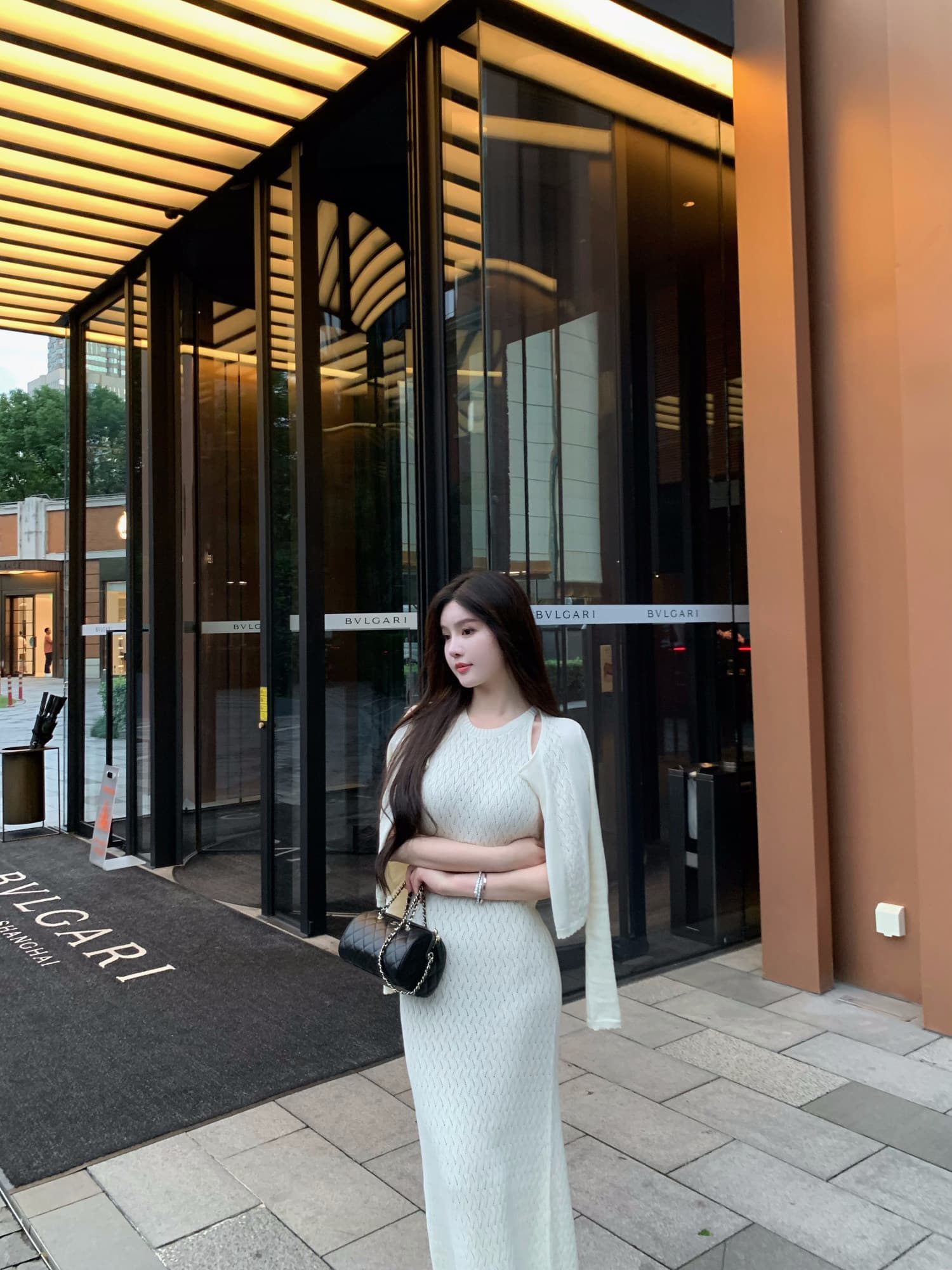 the swan 부문 피닉스 빛 럭셔리 부드러운 자매 프랑스식 우아함 링 그리드 니트 오픈 가디건 몸매 가꾸기 타이트 스커트 드레스 상세 이미지 6