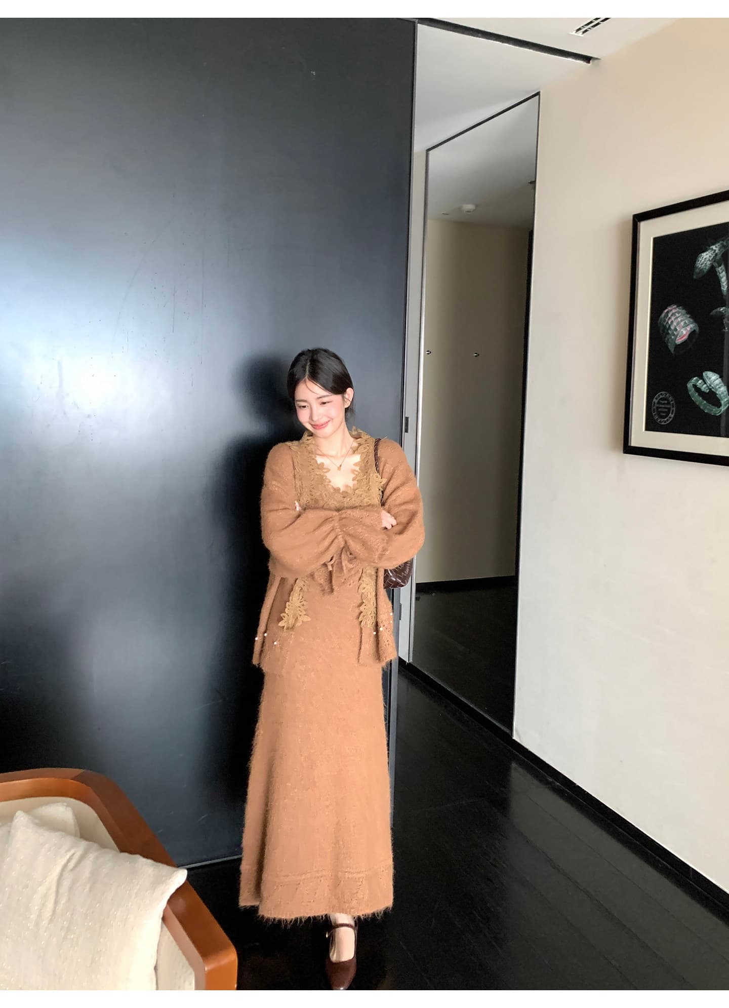 xxiiuu 남쪽 법 지배 레이스 V넥 니트 슬립 여성 드레스 몸매 가꾸기 스웨터 드레스 인어 꼬리 롱 스커트 상세 이미지 1