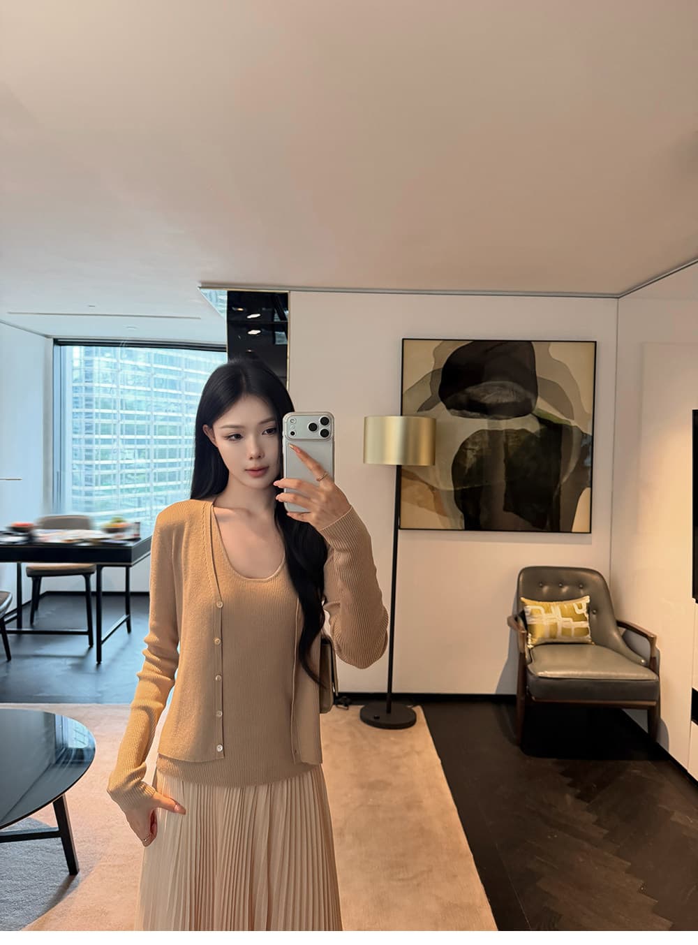 3종 세트 있음 선적 5werkwen soft 양모 오픈 가디건 와이드 어깨끈 슬립 반신 스커트 3종 세트 상세 이미지 44