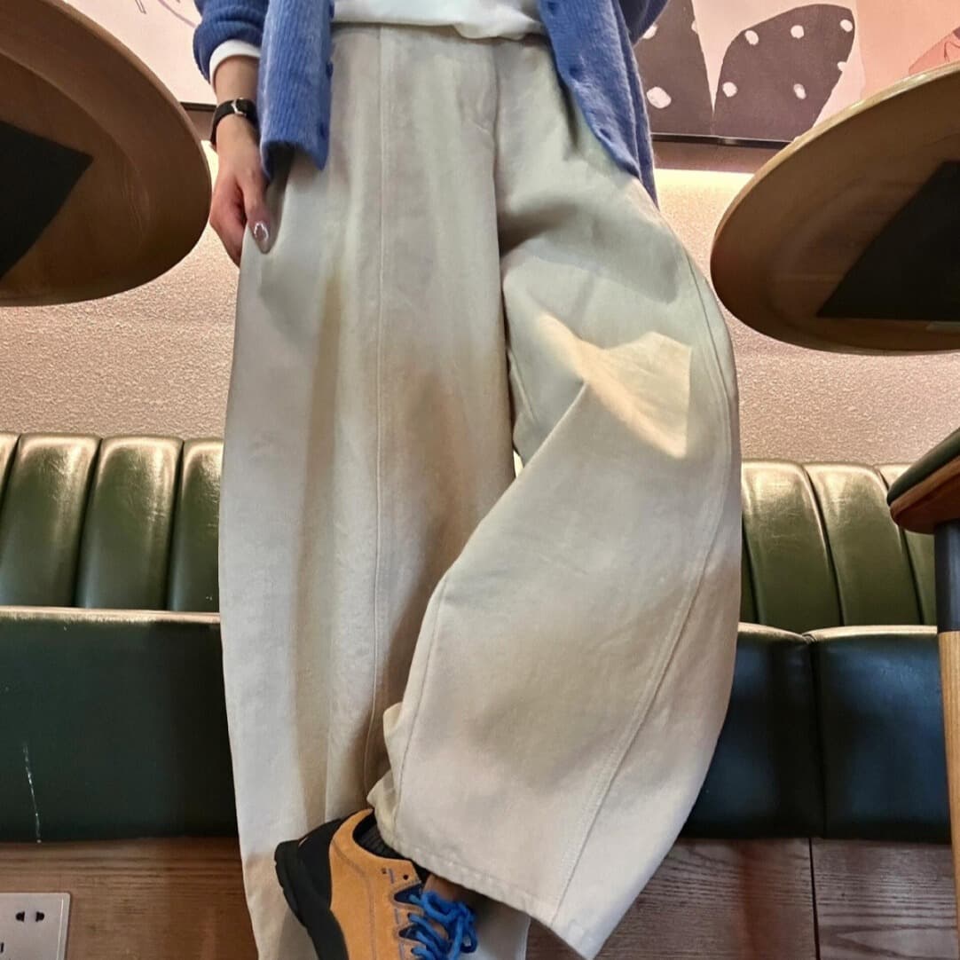 다용도 도루 센스 와이드 레깅스 바지 하이웨이스트 루즈핏 슬림해 보이는 느긋한 바람 스트레이트 캐주얼 바지 이미지 5