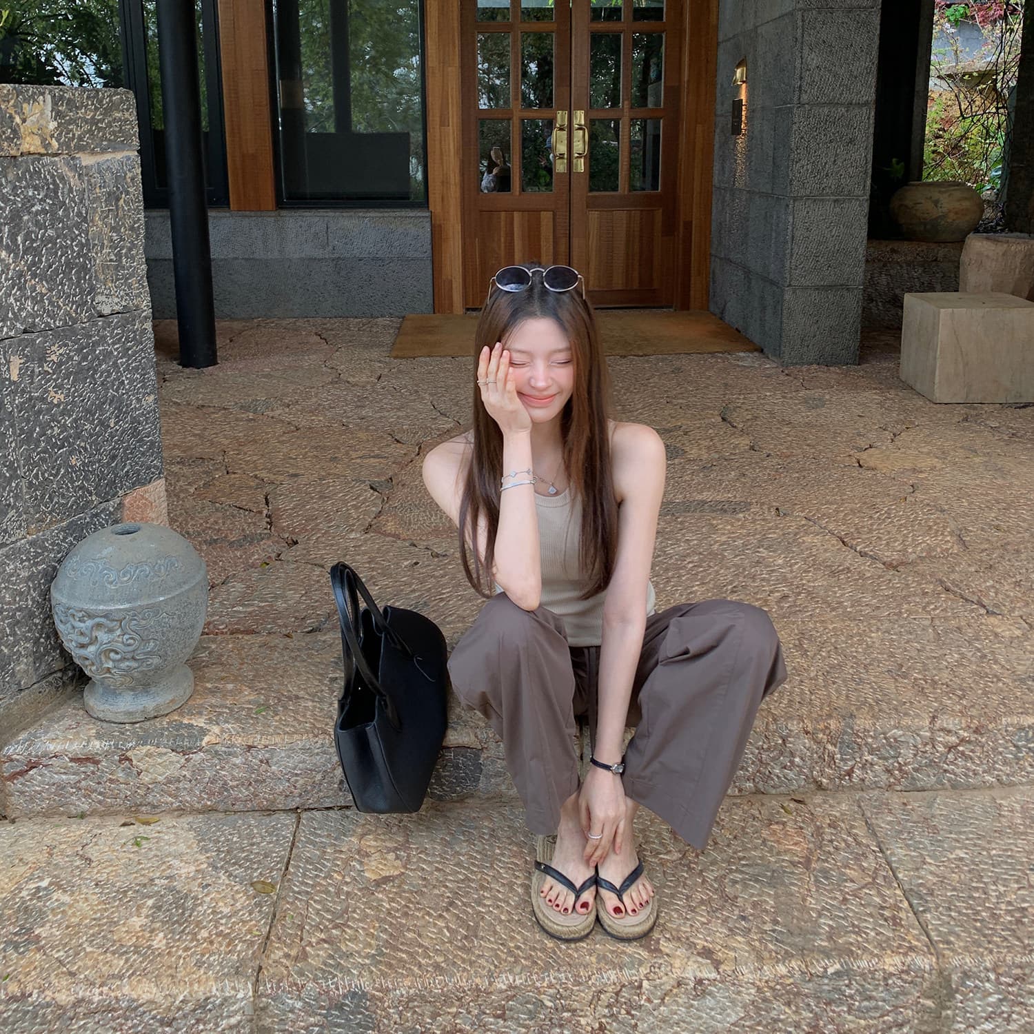 한여름 공기 바지 얇고 가벼운 통기성 봄 여름 편안함 슬림해 보이는 미니멀리즘 허리밴드 캐주얼 긴 바지 이미지 5