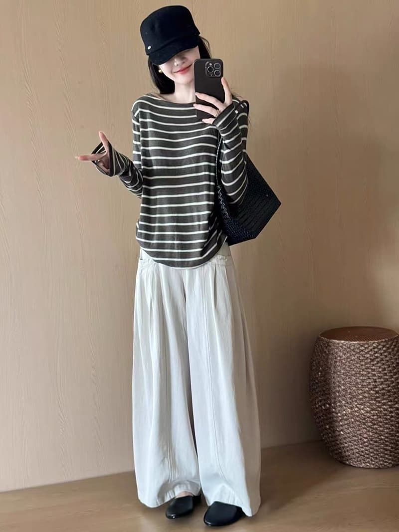 단어 인사이드 오래된 돈 바람 하이웨이스트 와이드 레깅스 바지 느슨함 센스 캐주얼 바지 느긋한 바람 도루 센스 바지 아름다움 라드. 모통이 칼 바지 상세 이미지 1