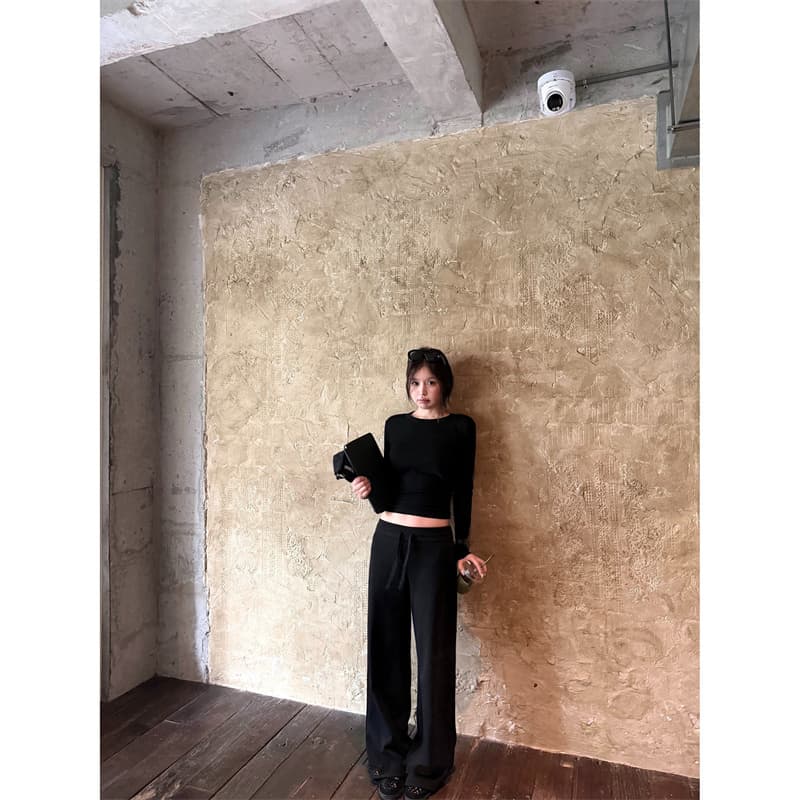아메리칸 로우 웨이스트 워프 엉덩이 하느님 바지 슬림해 보이는 좁은 다리 스트레이트 캐주얼 느슨함 웨이 바지 바지 상세 이미지 3