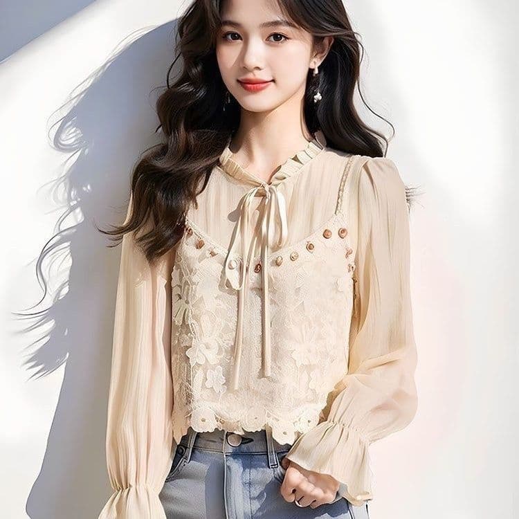 2026 봄 가을 새로운 프랑스식 패션 품격 우아함 고급 센스 아름다운 외국 가스 셔츠 여성 셔츠 상세 이미지 1