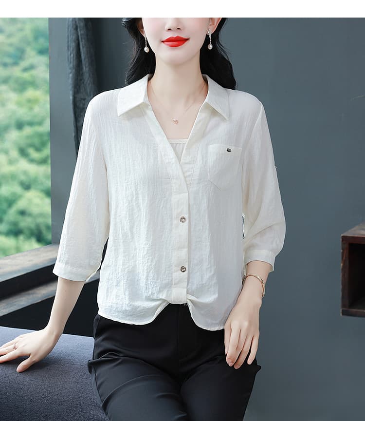 페이크 레이어드 새로운 polo 7 점 셔츠 봄 여름 프랑스식 사소한 연령 감소 품격 싱글 착용 Chic 고유 한 맨위 상세 이미지 16
