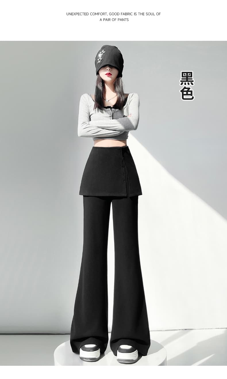 찹쌀 니트 부츠컷 바지 여성 2026 년 봄 여름 새로운 페이크 레이어드 랩스커트팬츠 패치워크 슬림해 보이는 캐주얼 운동 웨이 바지 상세 이미지 30