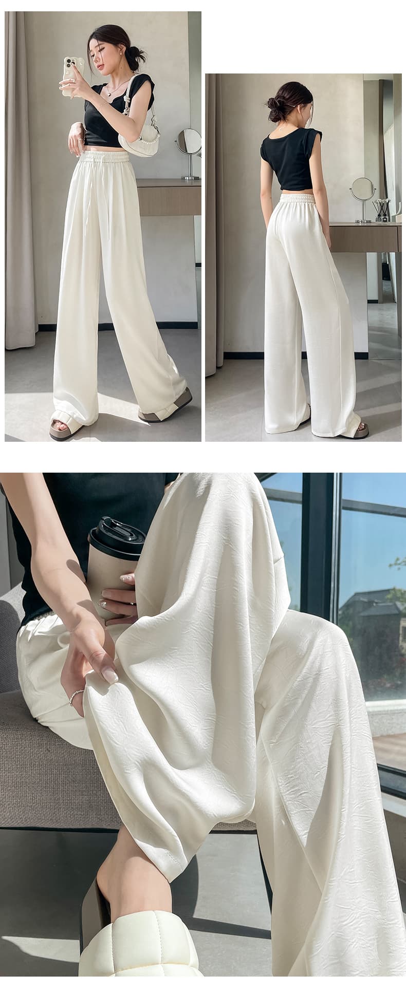 얼음 실크 아세트산 와이드 레깅스 바지 여름 얇은 스타일 질감 센스 새틴 자외선 차단 도루 도루 바지 펌프 로프 캐주얼 스트레이트 긴 바지 상세 이미지 39