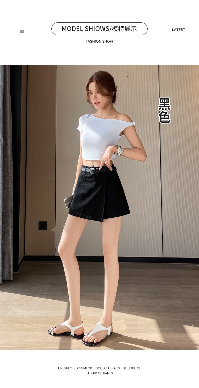 한 부서 불규칙 반신 치마바지 여성 여름 하이웨이스트 한 마디 반바지 루즈핏 표지 고기 슬림해 보이는 다용도 캐주얼 와이드 레그 팬츠 상세 이미지 22