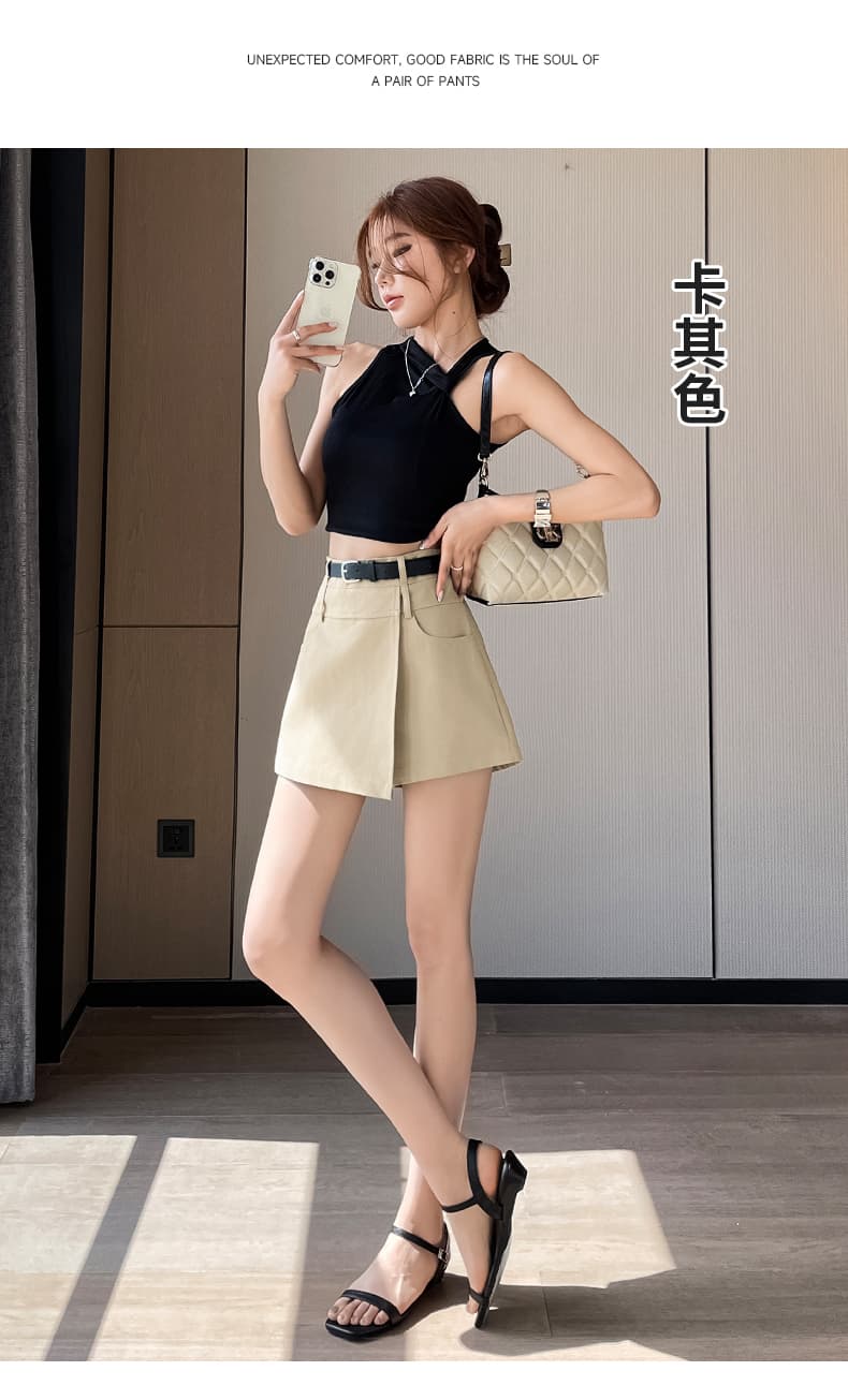 한 부서 불규칙 반신 치마바지 여성 여름 하이웨이스트 한 마디 반바지 루즈핏 표지 고기 슬림해 보이는 다용도 캐주얼 와이드 레그 팬츠 상세 이미지 29