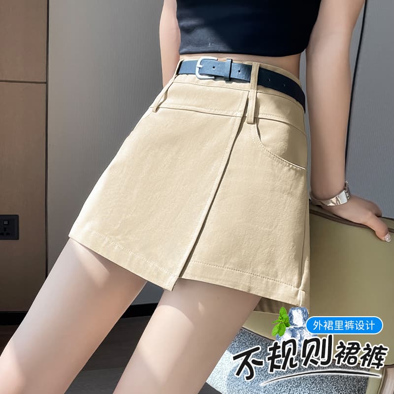 한 부서 불규칙 반신 치마바지 여성 여름 하이웨이스트 한 마디 반바지 루즈핏 표지 고기 슬림해 보이는 다용도 캐주얼 와이드 레그 팬츠 이미지 6