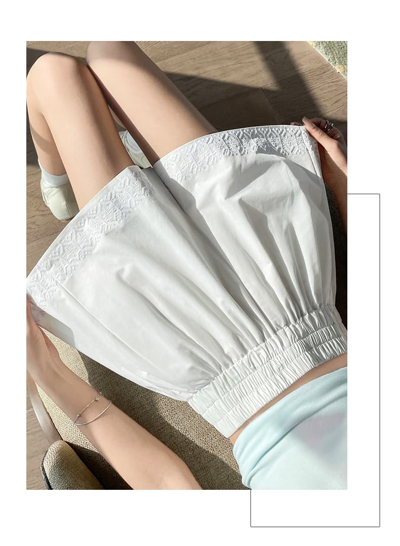 단색 자수 반바지 여성 여름 외출용 루즈핏 슬림해 보이는 와이드 레그 팬츠 밴딩 하이웨이스트 한 마디 캐주얼 다용도 핫 바지 상세 이미지 26