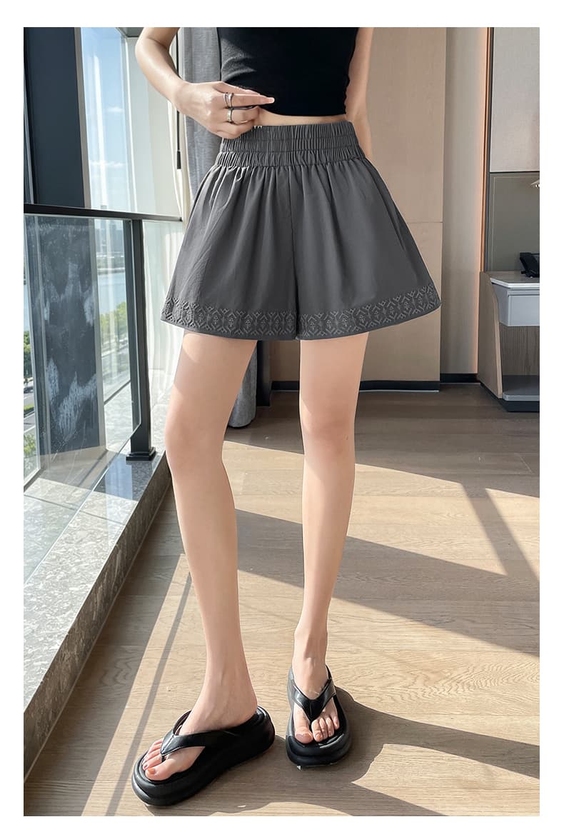 단색 자수 반바지 여성 여름 외출용 루즈핏 슬림해 보이는 와이드 레그 팬츠 밴딩 하이웨이스트 한 마디 캐주얼 다용도 핫 바지 상세 이미지 34
