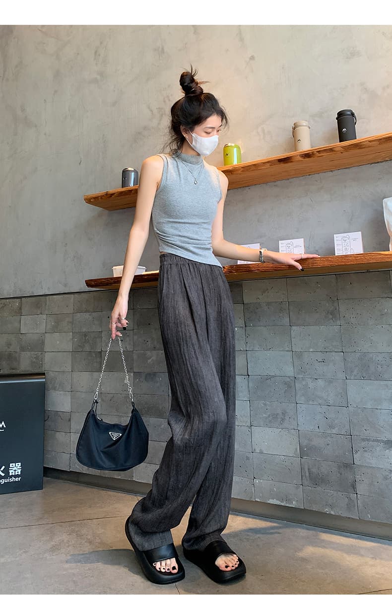 면 린넨 캐주얼 바지 여성 여름 얇은 스타일 얼음 실크 자외선 차단 차가운 바지 도루 센스 루즈핏 홀치기 염색 주름 야마모토 와이드 레그 팬츠 상세 이미지 16