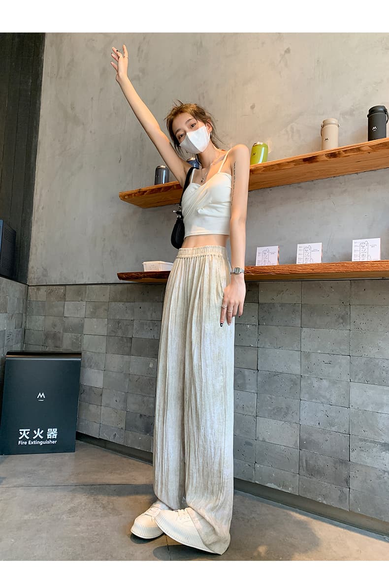 면 린넨 캐주얼 바지 여성 여름 얇은 스타일 얼음 실크 자외선 차단 차가운 바지 도루 센스 루즈핏 홀치기 염색 주름 야마모토 와이드 레그 팬츠 상세 이미지 26