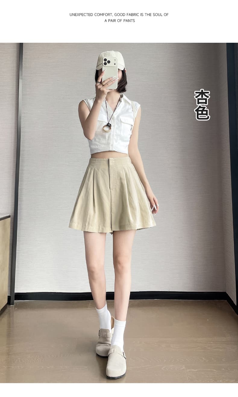 얼음 실크 아마 정장 반바지 여성 여름 얇은 스타일 루즈핏 한 마디 넓은 다리 면 린넨 오부 바지 외출용 캐주얼 치마바지 상세 이미지 26