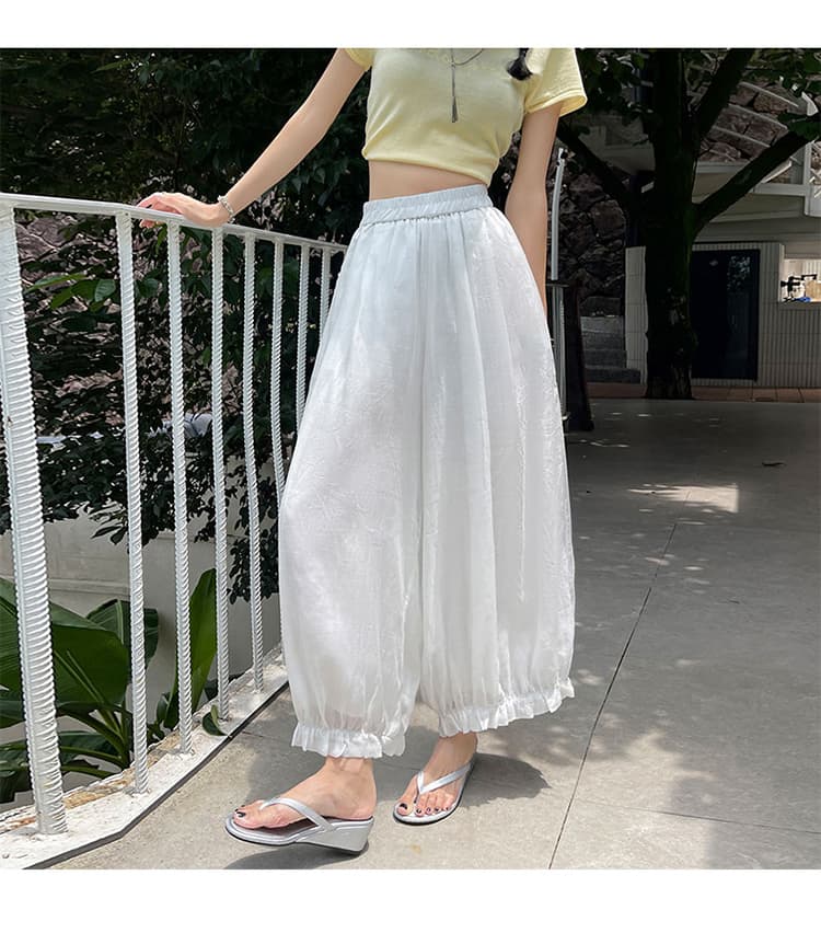 얼음 실크 면 린넨 꽃밭 배기 바지 여성 여름 얇은 스타일 무 바지 캐주얼 다용도 허리밴드 루즈핏 9 포인트 와이드 레그 팬츠 상세 이미지 20
