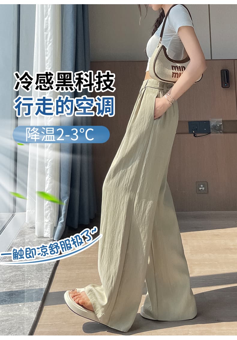 카키 색 얼음 실크 와이드 레깅스 바지 여름 얇은 스타일 하이웨이스트 도루 센스 면 린넨 스트레이트 팬츠 오래된 돈 바람 캐주얼 모통이 칼 바지 상세 이미지 20