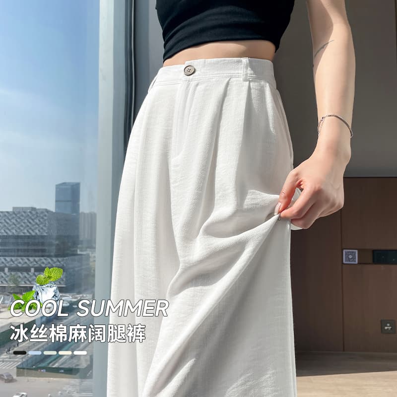 검정색 주간 실크 아마 캐주얼 바지 여성 2026 여름 얇은 스타일 얼음 실크 와이드 레그 팬츠 스트레이트 자외선 차단 면 린넨 정장 바지 이미지 4