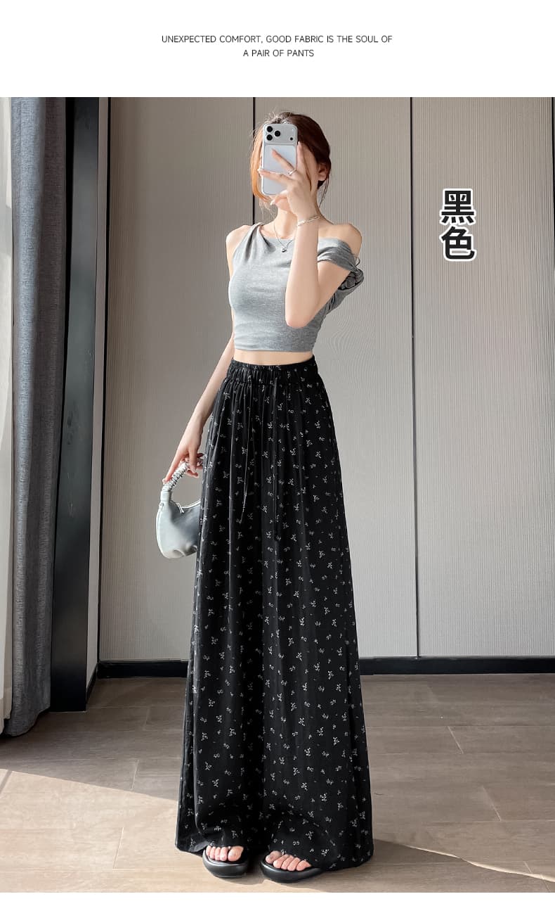 얼음 실크 꽃무늬 와이드 레깅스 바지 여름 얇은 스타일 루즈핏 슬림해 보이는 느긋한 바람 도루 센스 스트레이트 팬츠 면 린넨 캐주얼 긴 바지 상세 이미지 35
