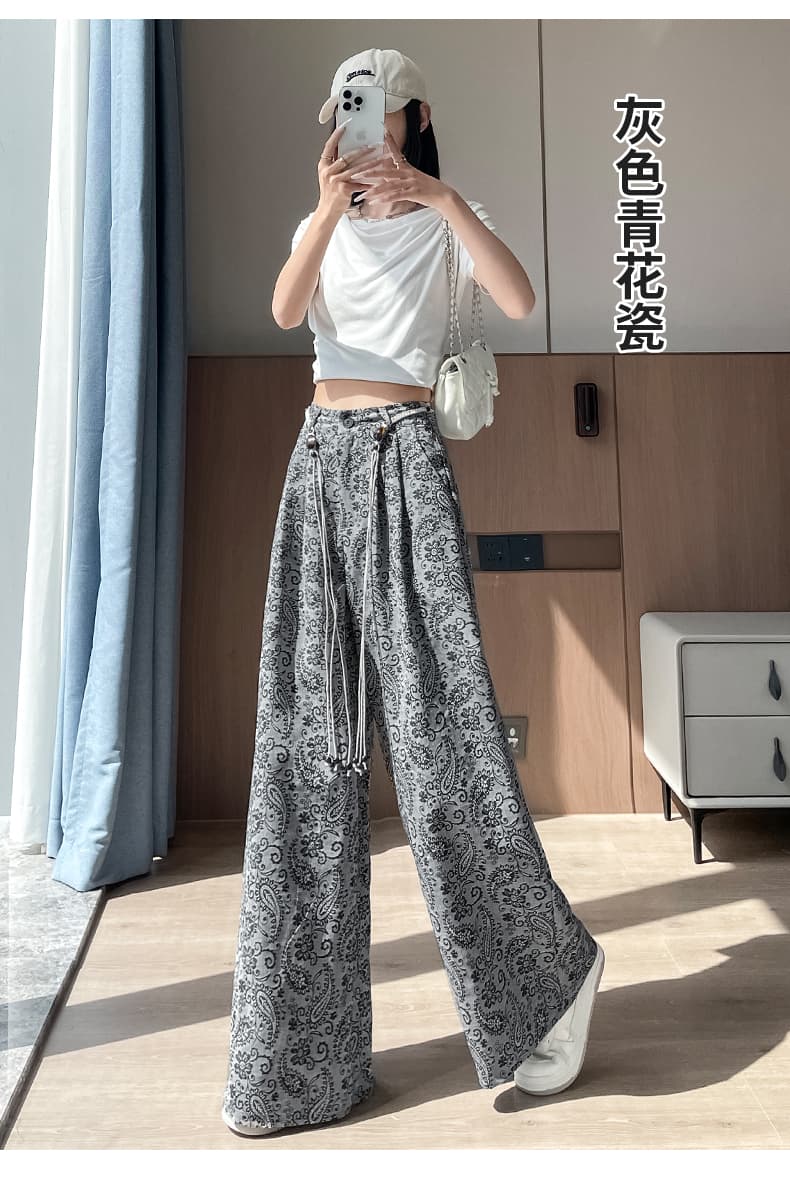 레트로 자카드 아마 캐주얼 야마모토 바지 여성 여름 얇은 스타일 도루 센스 와이드 레그 팬츠 루즈핏 느긋한 바람 바닥 청소 긴 바지 상세 이미지 28