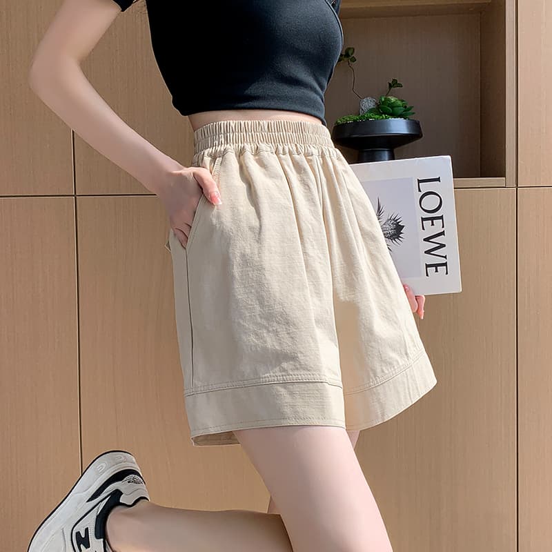 면 린넨 운동 반바지 여성 여름 얇은 스타일 2026 새로운 속도 건조한 바지 작은 키 한 마디 루즈핏 넓은 다리 오부 바지 이미지 2