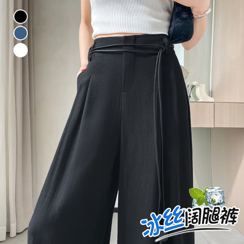 검정색 면 린넨 와이드 레깅스 바지 여름 새로운 하이웨이스트 플리츠 슬림해 보이는 정장 바지 오래된 돈 도루 센스 스트레이트 캐주얼 바지 이미지 2