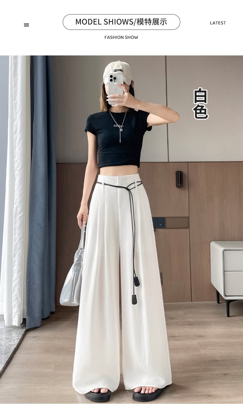 검정색 면 린넨 와이드 레깅스 바지 여름 새로운 하이웨이스트 플리츠 슬림해 보이는 정장 바지 오래된 돈 도루 센스 스트레이트 캐주얼 바지 상세 이미지 25