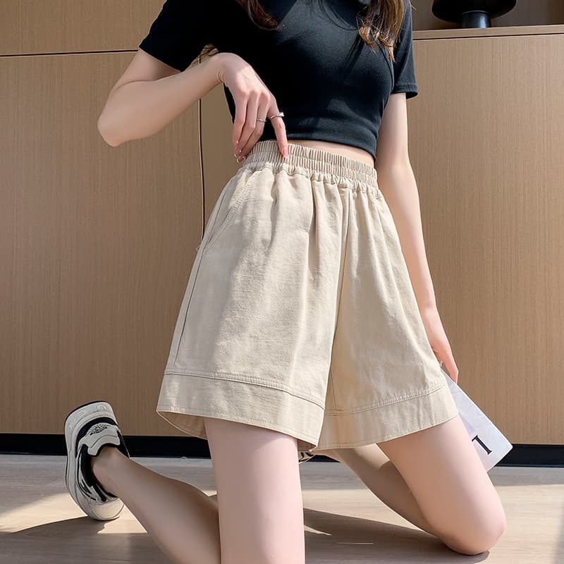 워싱 면 린넨 워크웨어 반바지 여성 외출용 여름 루즈핏 작은 키 허리밴드 운동 캐주얼 다용도 오부 바지 이미지 6