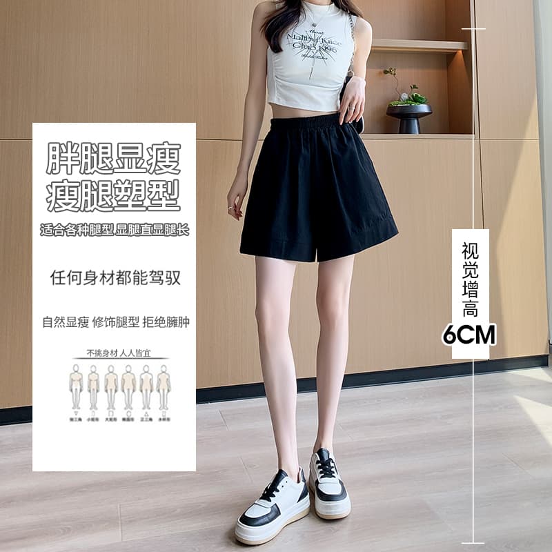 워싱 면 린넨 워크웨어 반바지 여성 외출용 여름 루즈핏 작은 키 허리밴드 운동 캐주얼 다용도 오부 바지 이미지 5