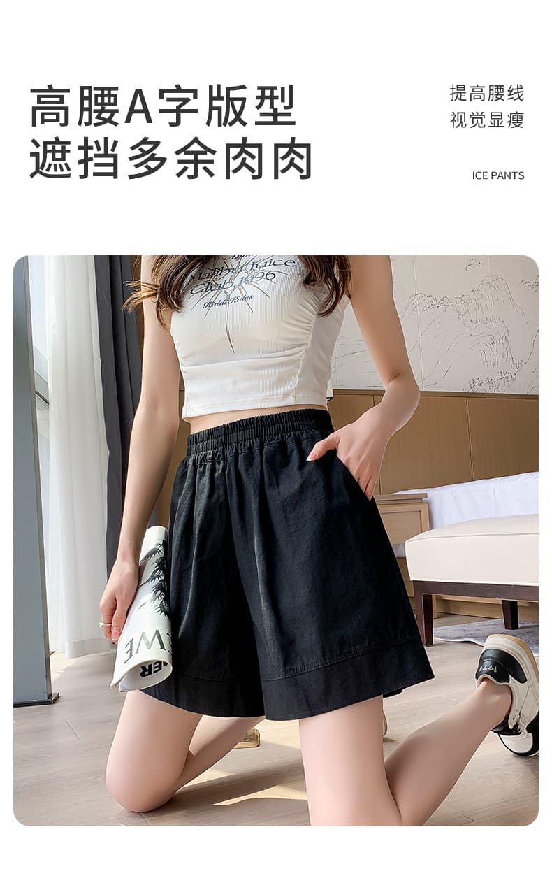 워싱 면 린넨 워크웨어 반바지 여성 외출용 여름 루즈핏 작은 키 허리밴드 운동 캐주얼 다용도 오부 바지 상세 이미지 4