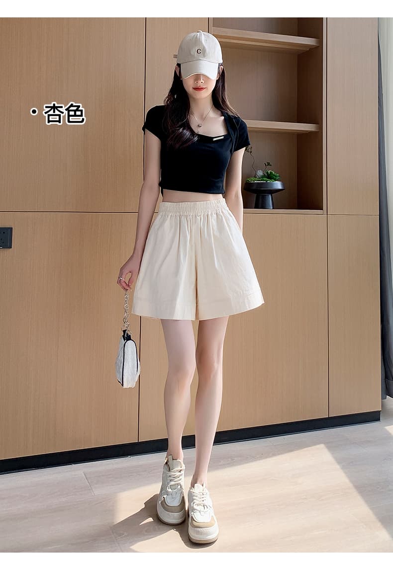 워싱 면 린넨 워크웨어 반바지 여성 외출용 여름 루즈핏 작은 키 허리밴드 운동 캐주얼 다용도 오부 바지 상세 이미지 25