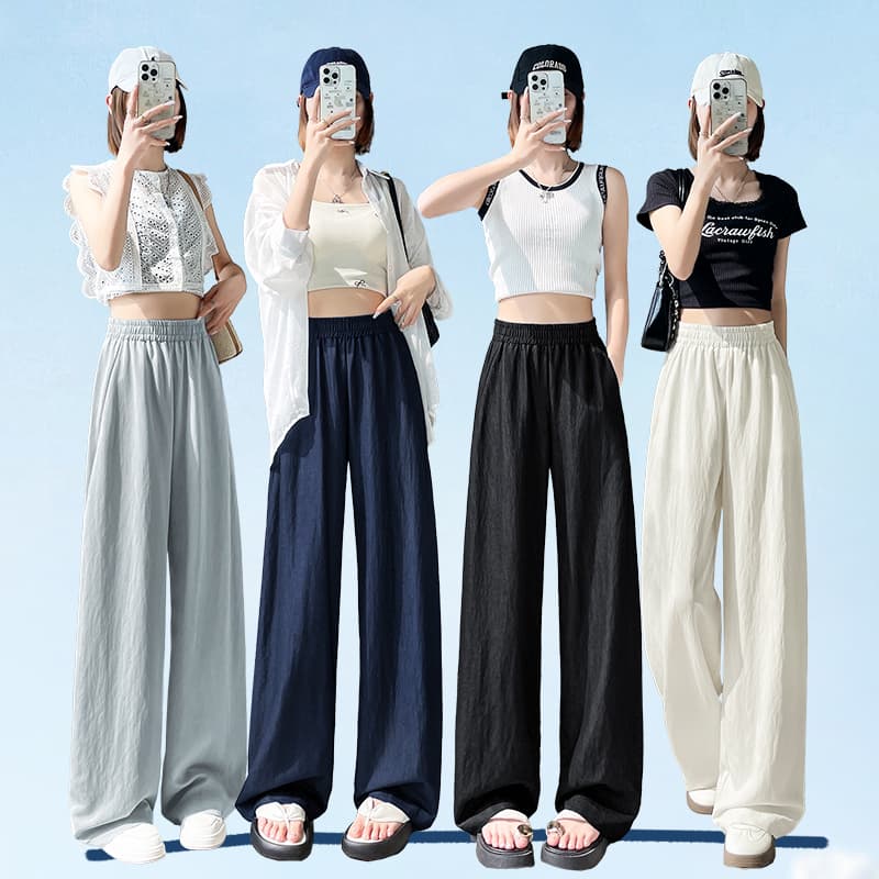 2026 여름 얇은 스타일 주간 실크 코튼 모통이 칼 와이드 레깅스 바지 허리밴드 슬림해 보이는 루즈핏 바나나 바지 도루 센스 얼음 실크 바지 이미지 6