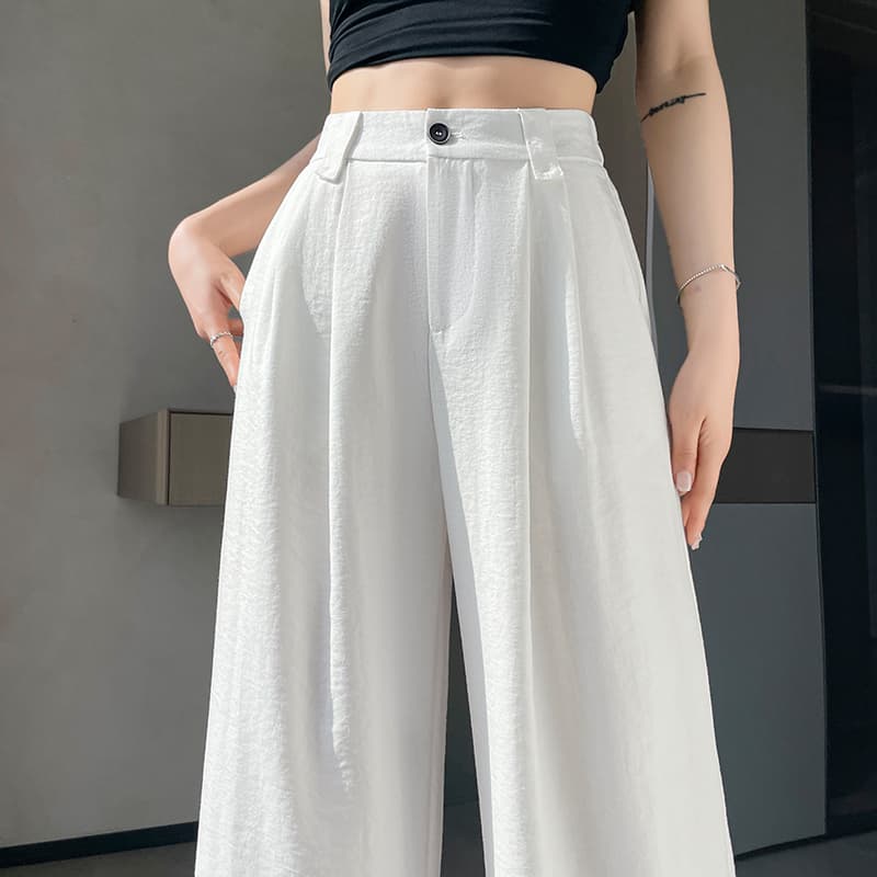 얼음 실크 면 린넨 야마모토 바지 여성 여름 얇은 스타일 통기성 자외선 차단 아마 정장 바지 스트레이트 밴딩 좁은 에디션 와이드 레그 팬츠 이미지 3
