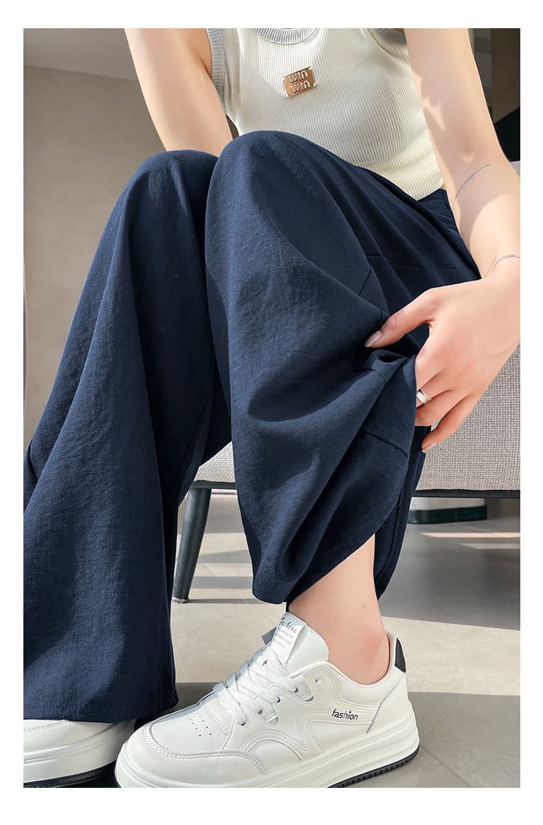 얼음 실크 면 린넨 야마모토 바지 여성 여름 얇은 스타일 통기성 자외선 차단 아마 정장 바지 스트레이트 밴딩 좁은 에디션 와이드 레그 팬츠 상세 이미지 31
