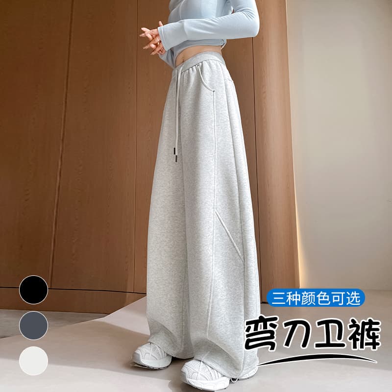 회색 운동 바지 여성 가을 2026 새로운 조거 루즈핏 캐주얼 넓은 다리 웨이 바지 아메리칸 바닥 청소 모통이 칼 바지 이미지 2
