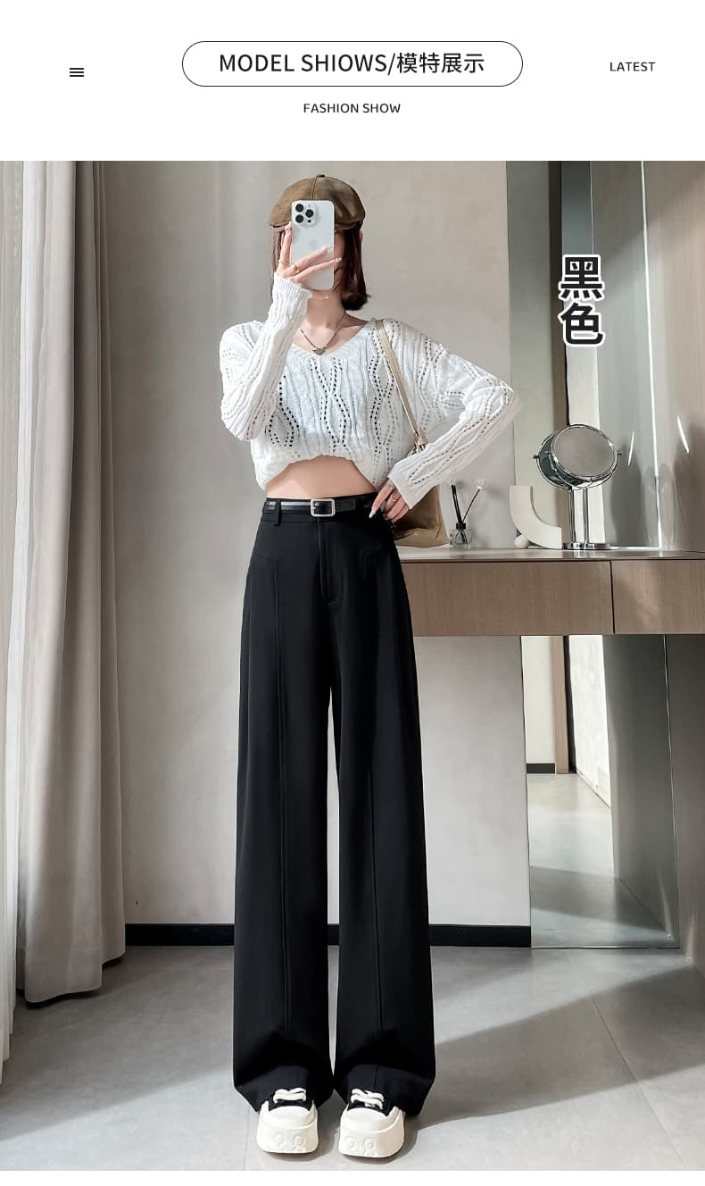 회색 정장 바지 여성 가을 2026 섹션 바나나 낫 바지 하이웨이스트 도루 센스 캐주얼 스트레이트 팬츠 좁은 에디션 와이드 레그 팬츠 상세 이미지 26