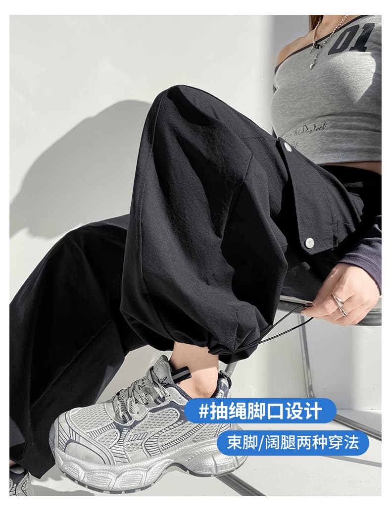 아메리칸 넓은 다리 낙하산 병 워크웨어 팬츠 여성 가을 새로운 야외 스포츠 등산 바지 캐주얼 하이웨이스트 조거 스트레이트 팬츠 상세 이미지 3