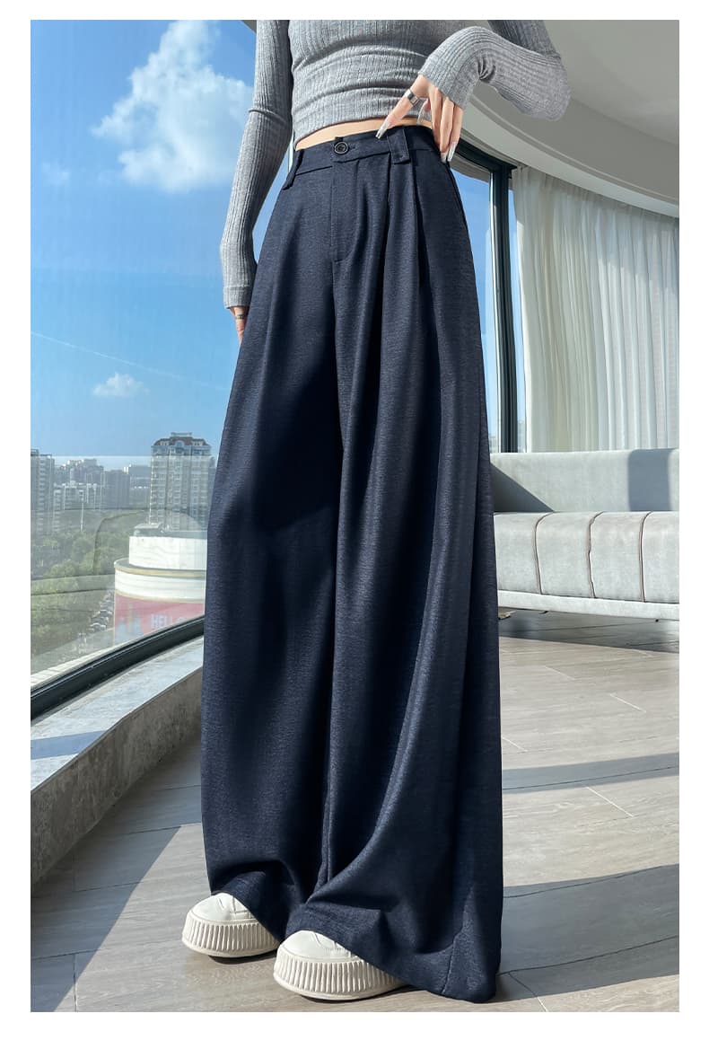 커피 색상 오래된 돈 바람 모방 데님 와이드 레깅스 바지 가을 새로운 하이웨이스트 느긋한 도루 센스 캐주얼 스트레이트 바닥 청소 긴 바지 상세 이미지 31