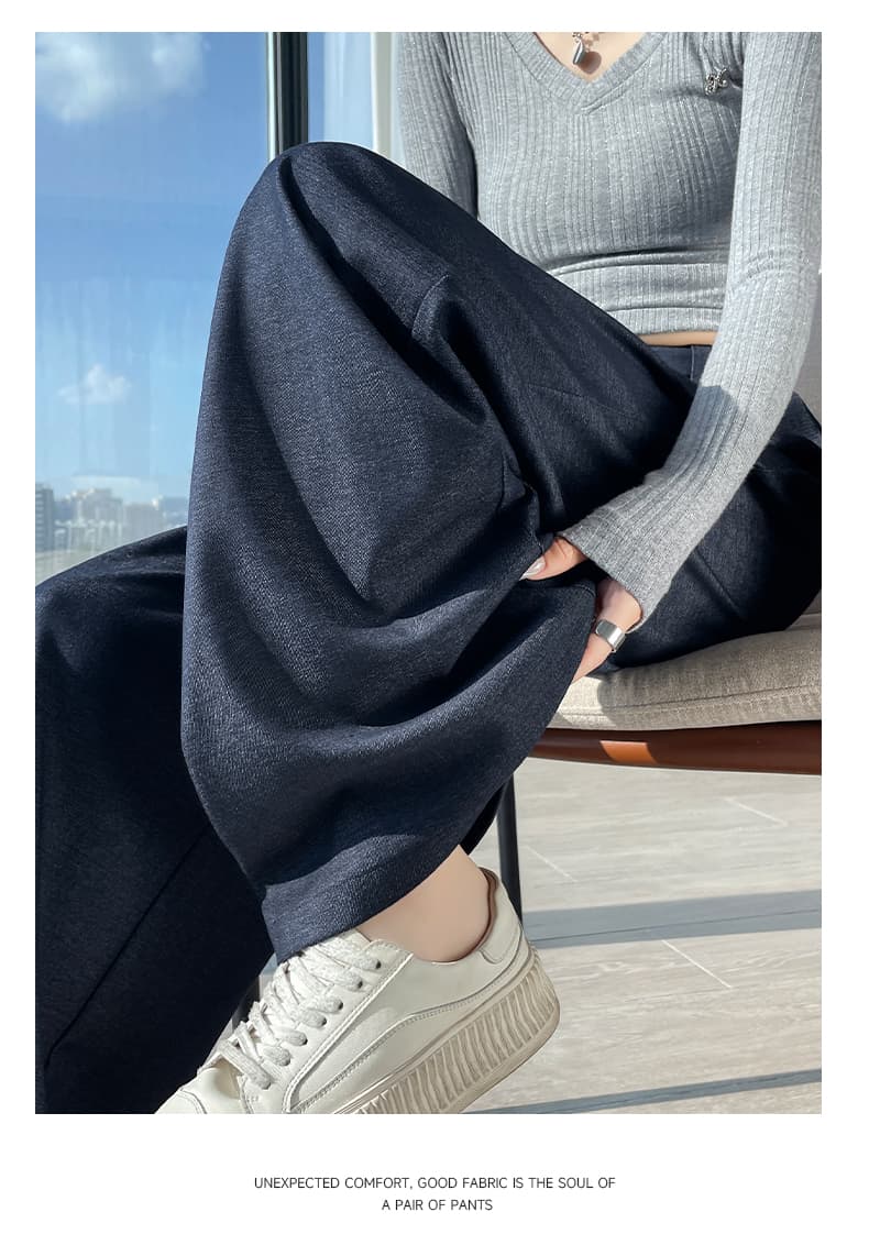 커피 색상 오래된 돈 바람 모방 데님 와이드 레깅스 바지 가을 새로운 하이웨이스트 느긋한 도루 센스 캐주얼 스트레이트 바닥 청소 긴 바지 상세 이미지 33