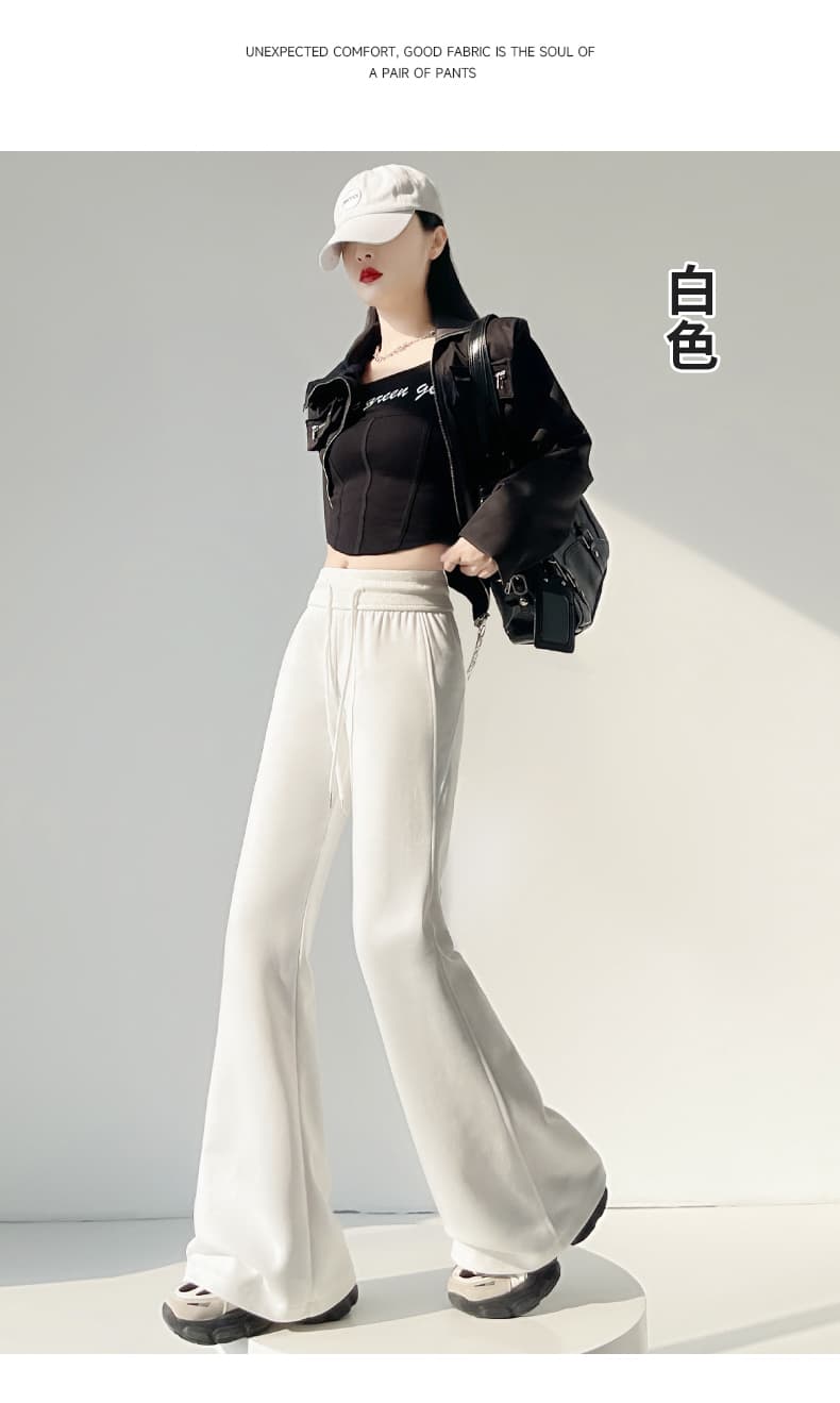 하이웨이스트 부츠컷 운동 바지 여성 가을 새로운 슬림해 보이는 도루 센스 넓은 다리 니트 웨이 바지 작은 키 캐주얼 나팔 바지 상세 이미지 32