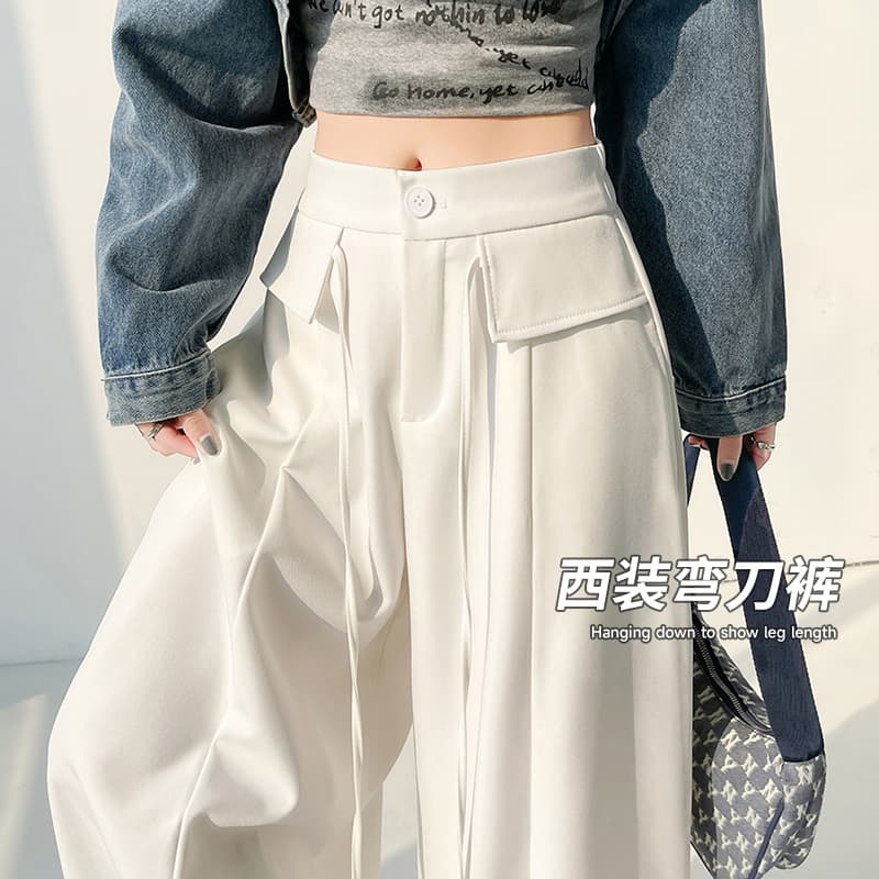 한 부서 디자인 센스 작은 방귀 커튼 정장 와이드 레깅스 바지 2026 가을 새로운 하이웨이스트 캐주얼 스트레이트 모통이 칼 바지 이미지 4