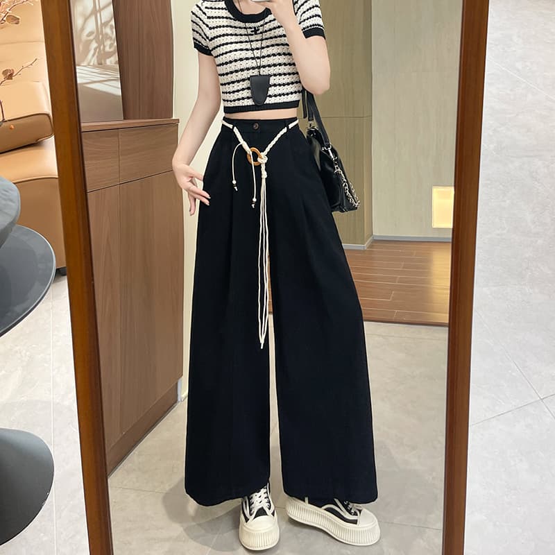 캐주얼 와이드 레깅스 바지 가을 새로운 밴딩 등 허리 디자인 센스 스트레이트 팬츠 루즈핏 느긋한 바람 슬림해 보이는 야마모토 바지 이미지 3