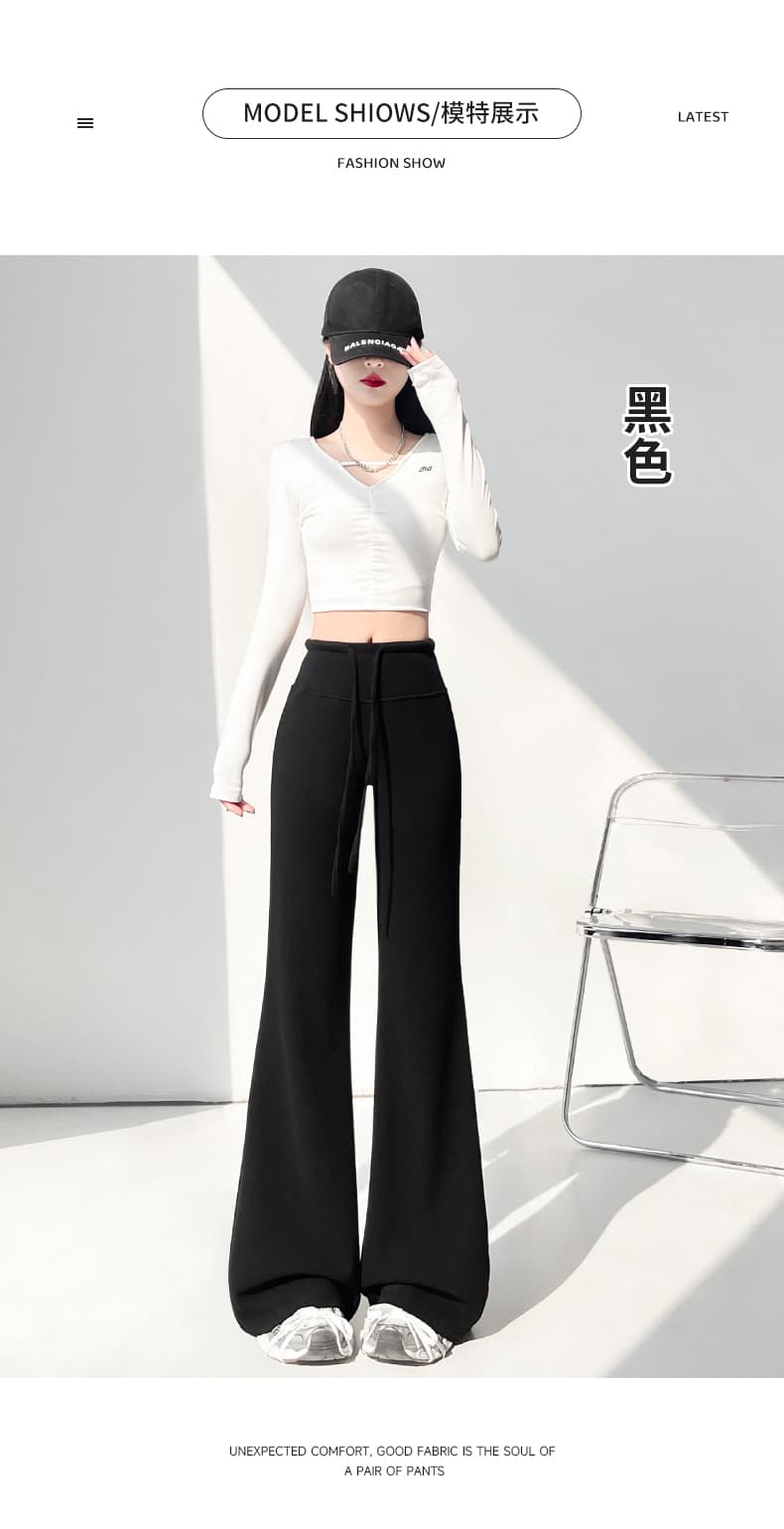 어두운 회색 넓은 다리 플레어 바지 가을 섹션 하이웨이스트 도루 센스 요가 운동 웨이 바지 캐주얼 부츠컷 찹쌀 바지 상세 이미지 24