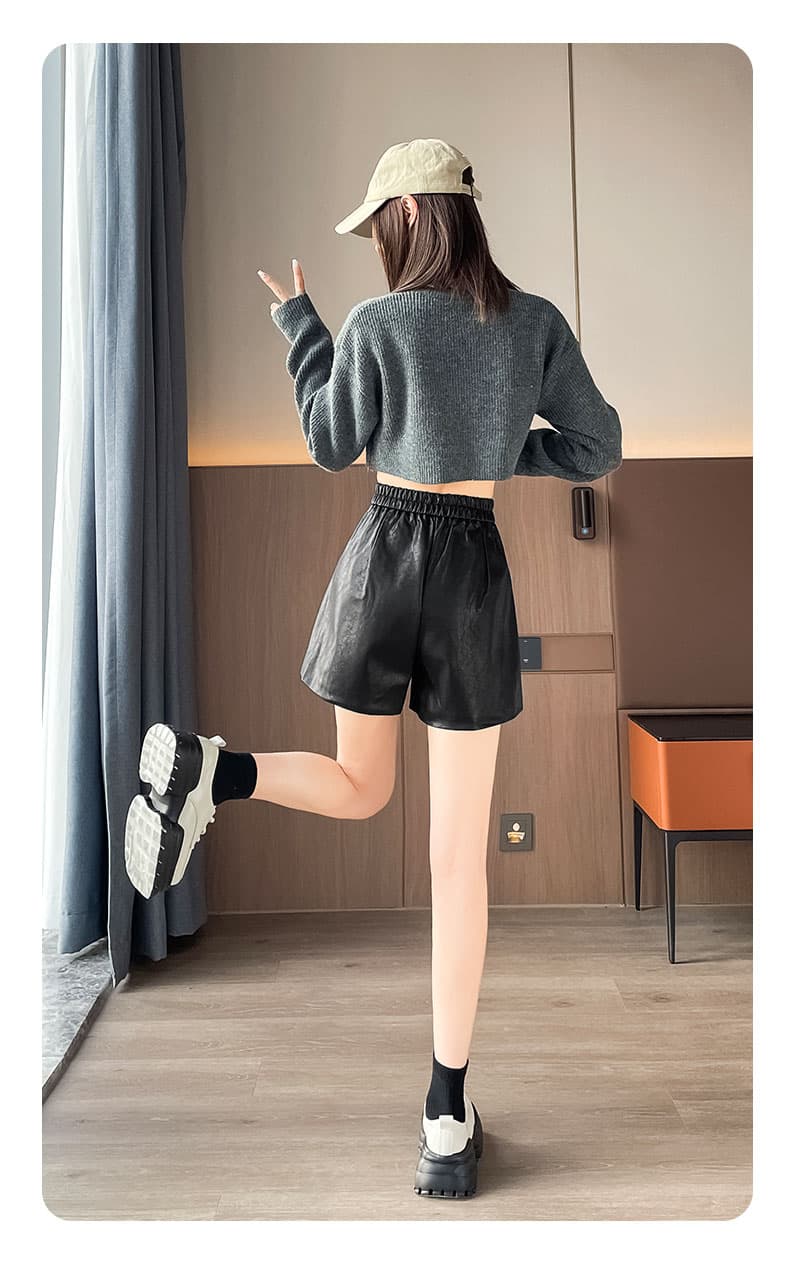 커피 색상 가죽 반바지 여성 가을 2026 새로운 하이웨이스트 슬림해 보이는 단어 버전 브라운 pu 가죽 바지 넓은 다리 외출용 부츠 팬츠 상세 이미지 31