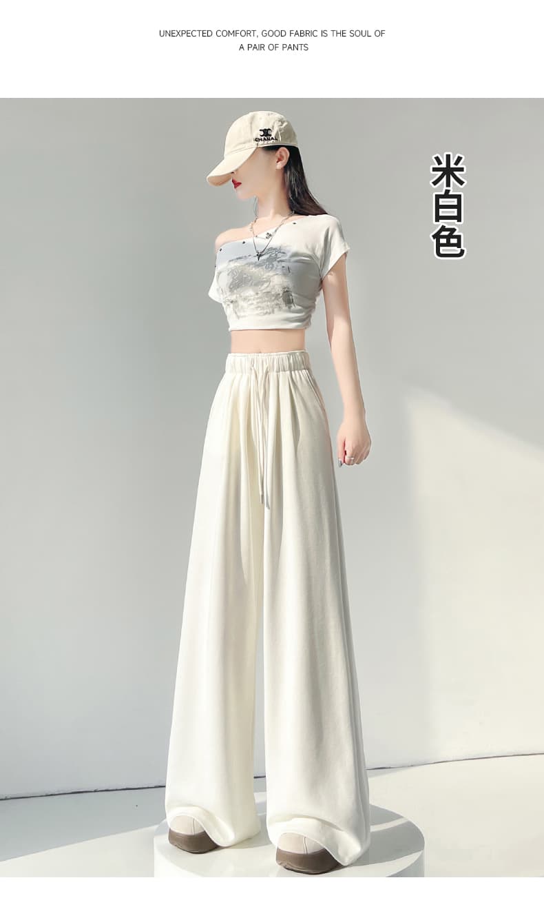 베이지 색 긴 바지 여성 가을 루즈핏 bf 느긋한 바람 웨이 바지 부드러운 찹쌀 도루 센스 하이웨이스트 넓은 다리 바닥 청소 캐주얼 바지 상세 이미지 30