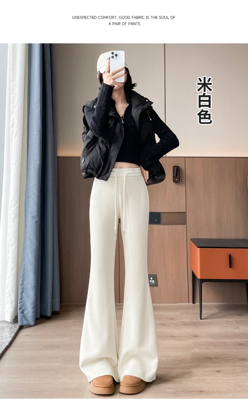 아세트산 양모 부츠컷 바지 여성 2026 가을 겨울철 털이 있는 넓은 다리 좁은 에디션 스트레이트 팬츠 도루 센스 나팔 찹쌀 바지 상세 이미지 33