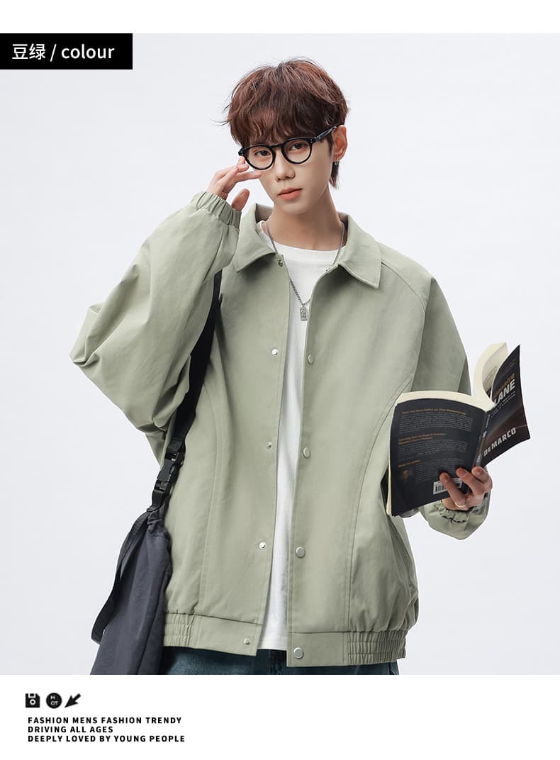봄 새로운 남성 의류 가을 워크웨어 폴로 칼라 재킷 루즈핏 오픈 가디건 조수 브랜드 재킷 상세 이미지 17