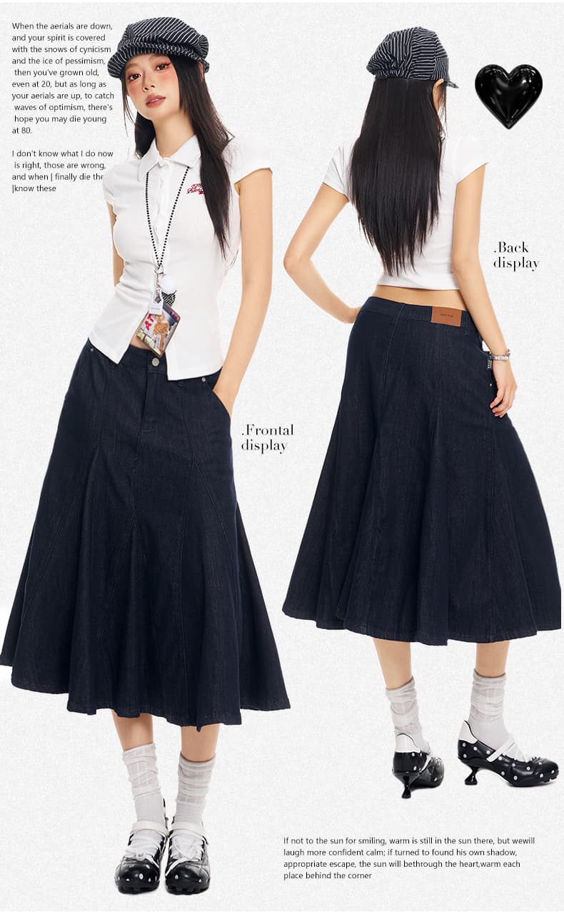 실사 26th ootd 봄 new 원본 암소 색상 레트로 다용도 불규칙 슬림해 보이는 품격 데님 인어 꼬리 스커트 상세 이미지 2