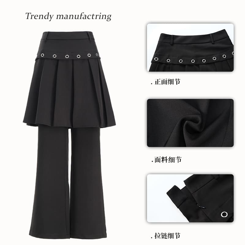 실사 26th ootd 아메리칸 레트로 플리츠 치마바지 페이크 레이어드 디자인 센스 개성 정장 랩스커트팬츠 롱 바지 이미지 2